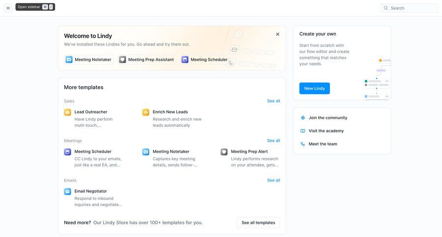 Lindy
			 project management onboarding project setup templates template library project creation template selection homepage ui page example