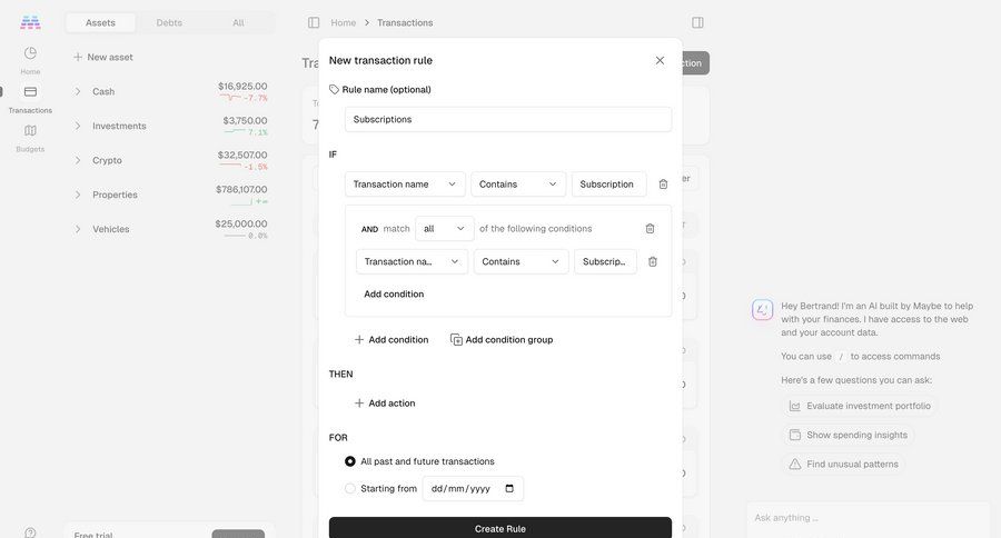 Maybe Finance screen example