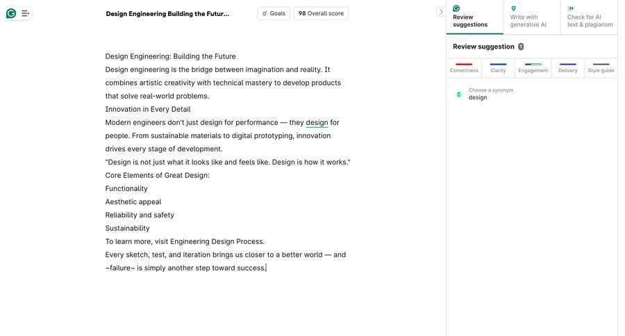 Grammarly screen example