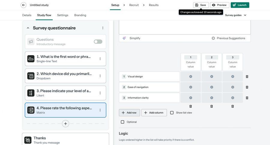 Optimal screen example
