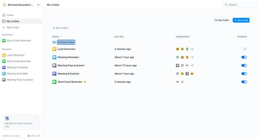 Lindy screen example
