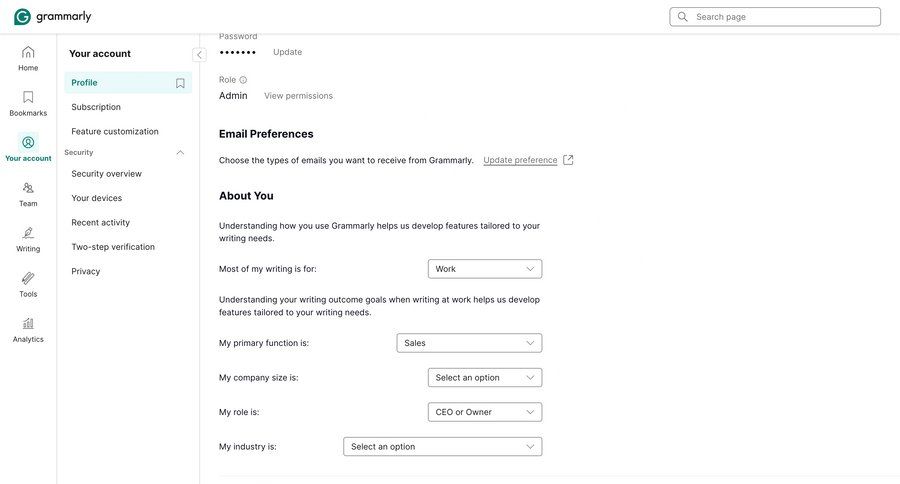 Grammarly screen example