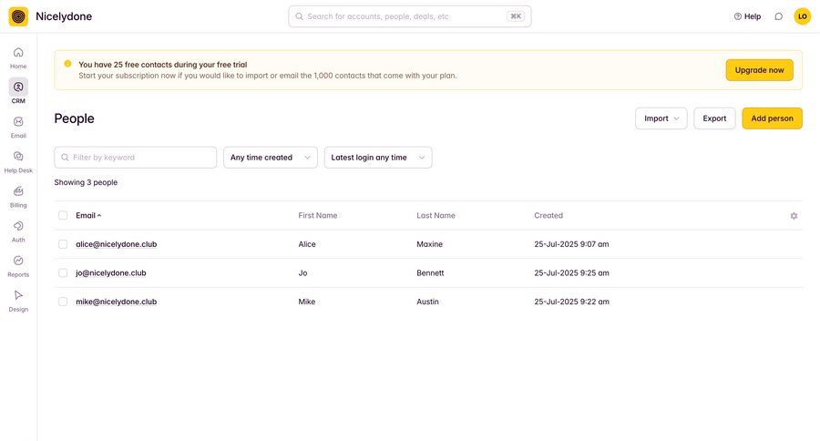 Outseta
			 sidebar navigation onboarding account setup data display alert table ui page example