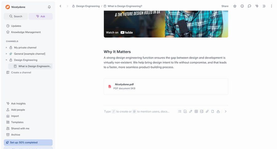 Slite
			 design attachment menu article documentation ui page example