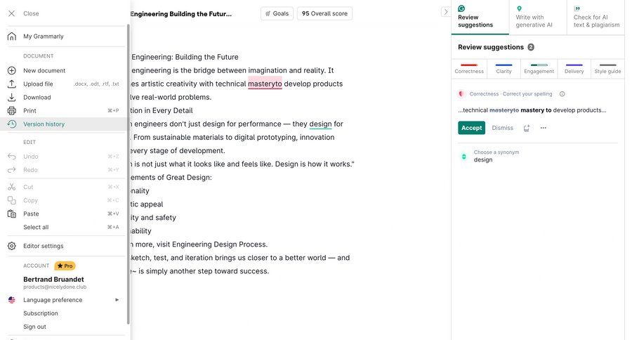 Grammarly screen example