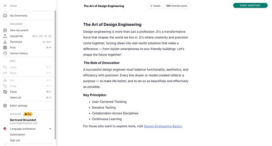 Grammarly screen example