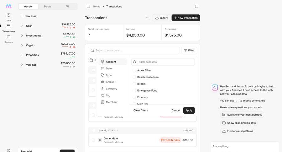 Maybe Finance screen example