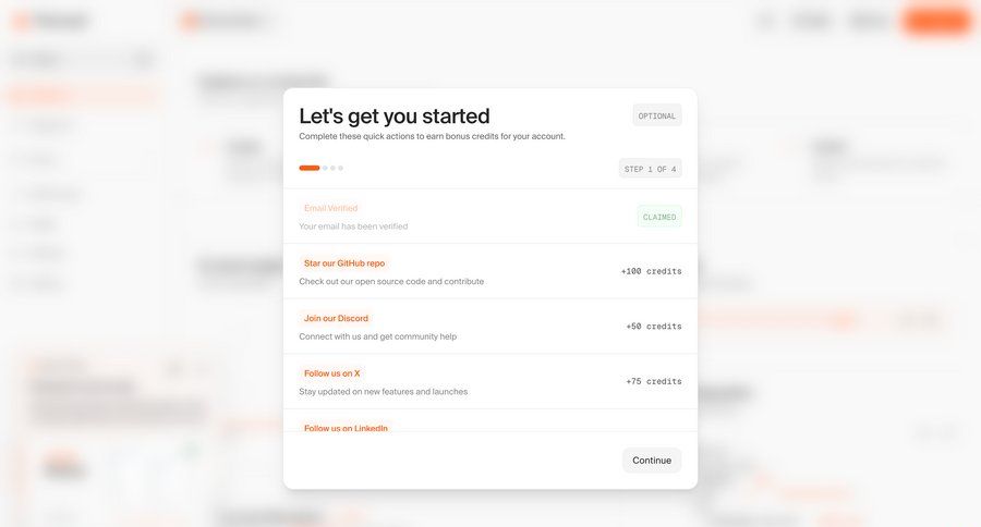 Firecrawl
			onboarding modal & popover actions onboarding account setup ui page example