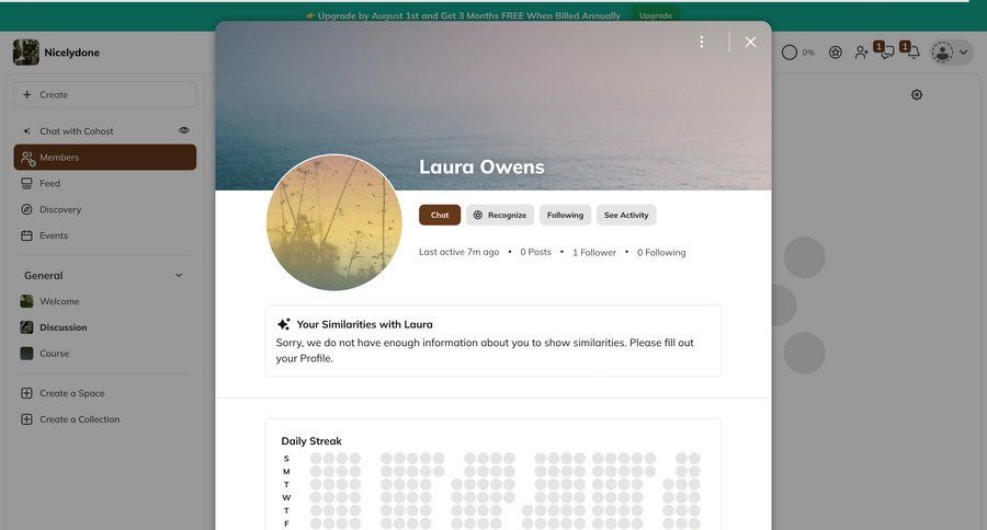 Mighty
			 activity tracking user data user profile chat activity stream profile page ui page example