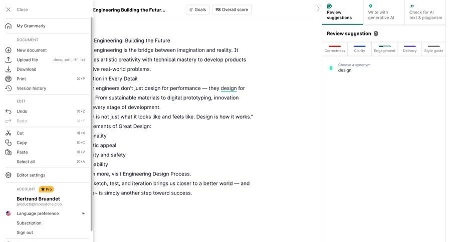 Grammarly screen example