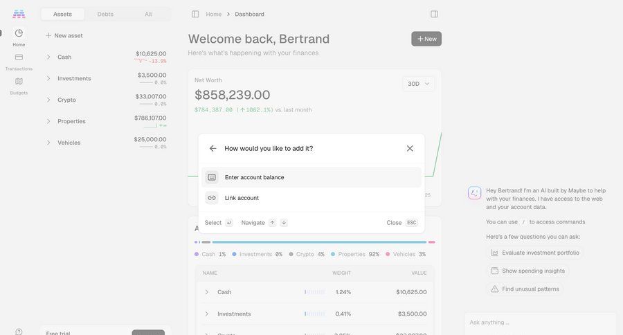 Maybe Finance screen example