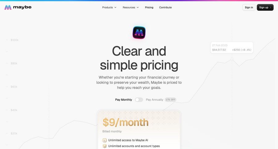 Maybe Finance
				plans & pricing ui page example