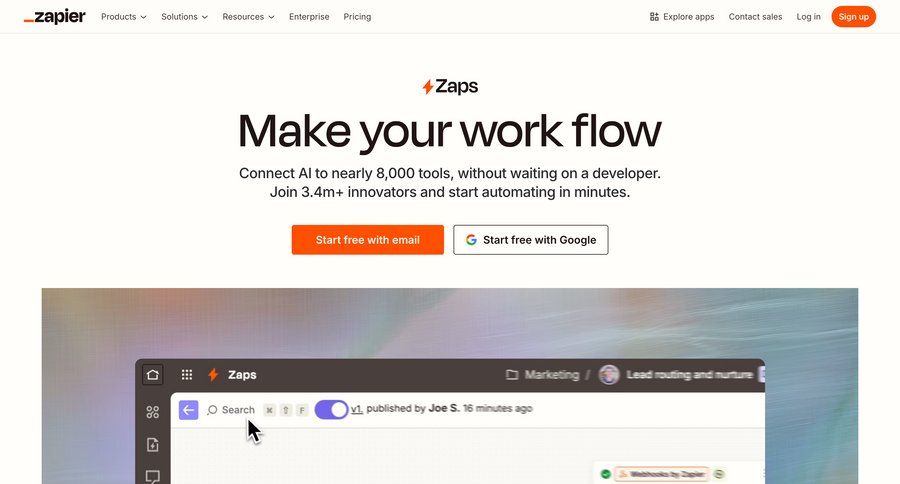 Zapier
				product page page example