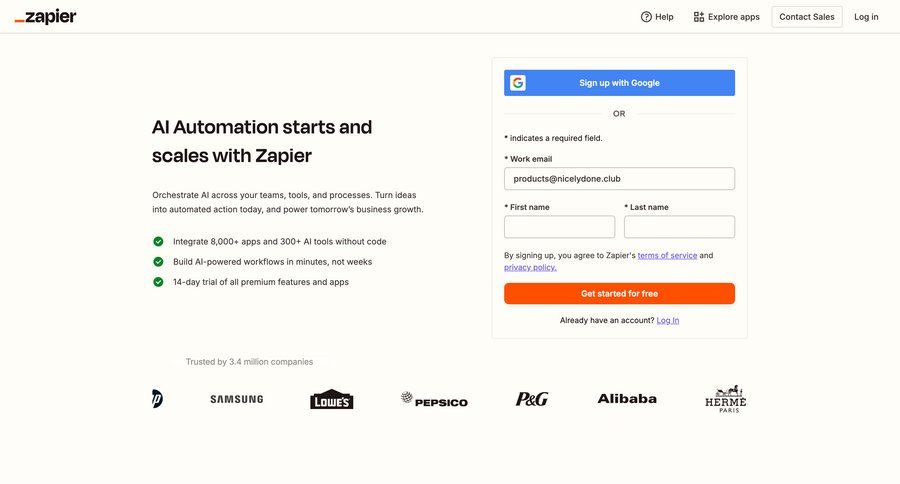 Zapier
				signup page example