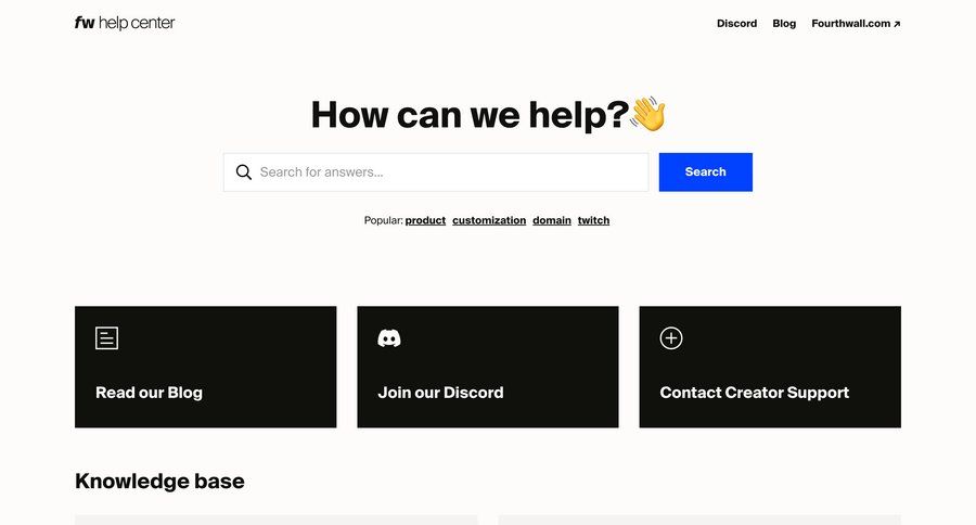 Fourthwall
				support / help center ui page example