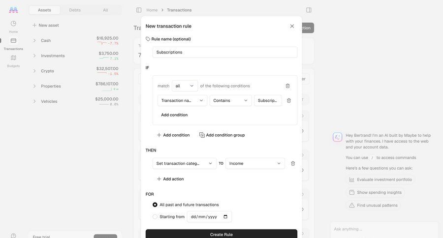 Maybe Finance screen example