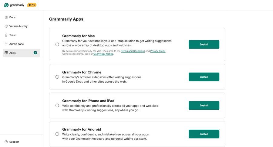 Grammarly screen example