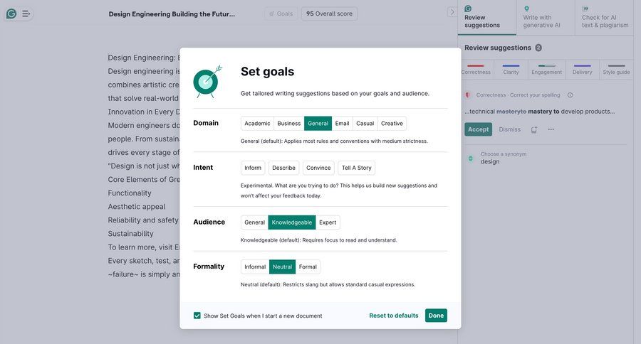 Grammarly screen example