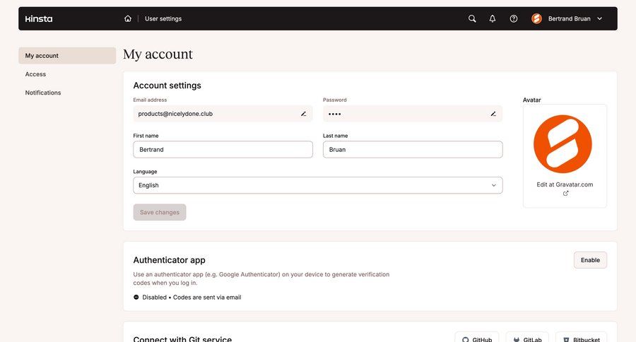 Kinsta
			 settings account management form account settings sidebar user ui page example