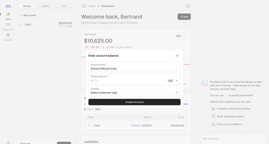 Maybe Finance screen example