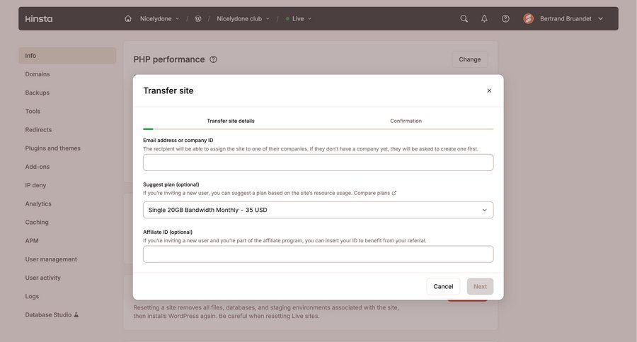 Kinsta screen example