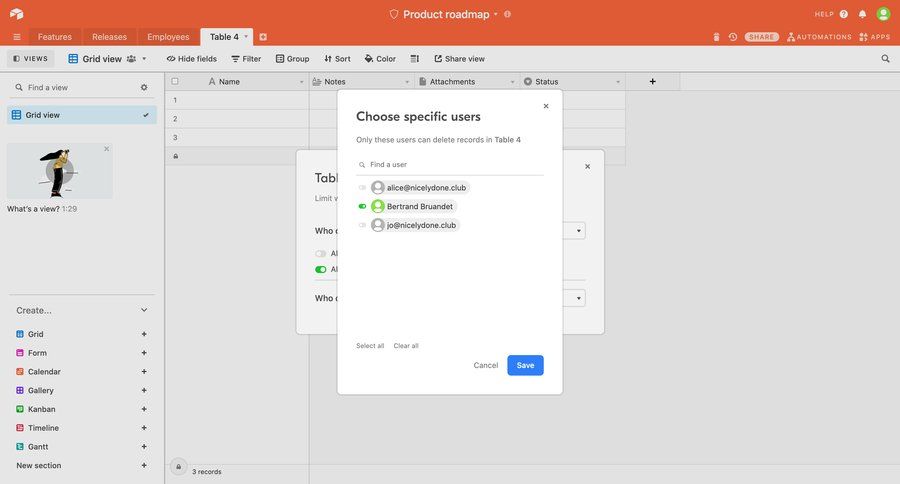 Airtable confirming users screen example