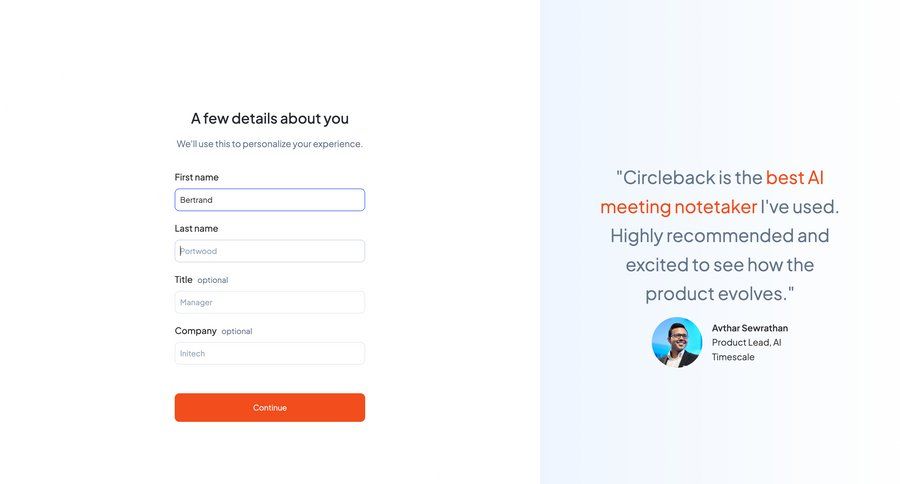 Circleback
				onboarding page example