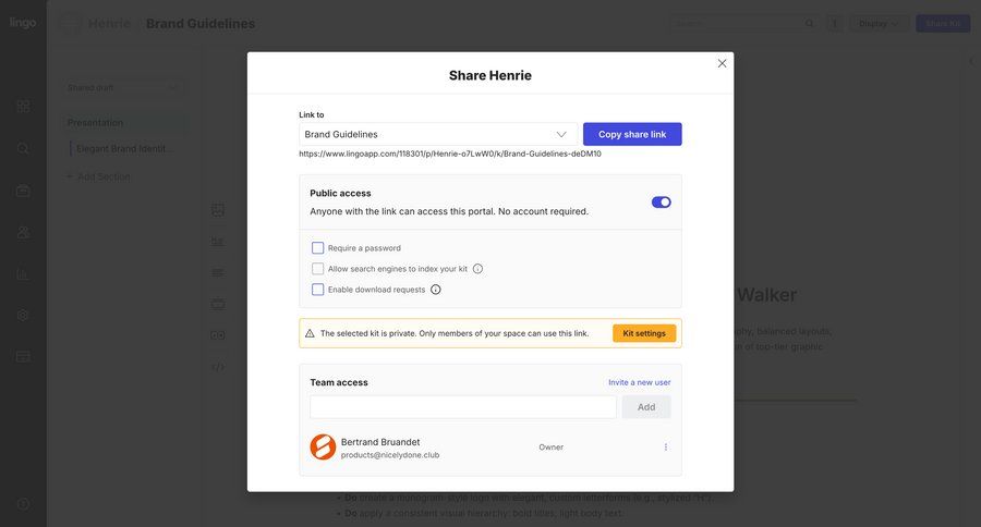 Lingo
			 collaboration settings team collaboration form design share modal access control ui page example