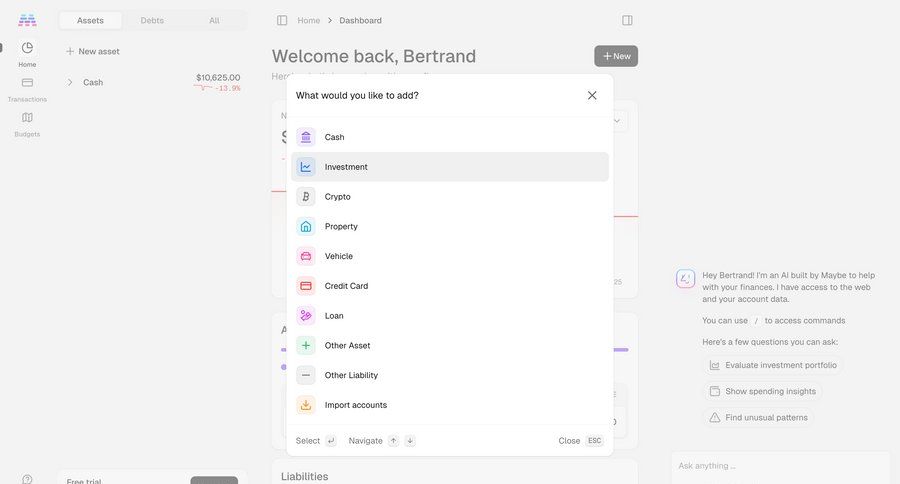 Maybe Finance screen example