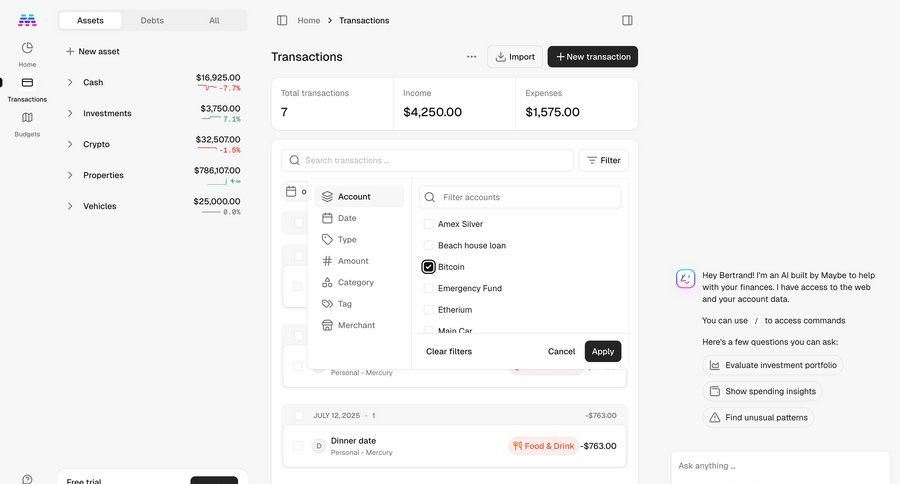 Maybe Finance screen example