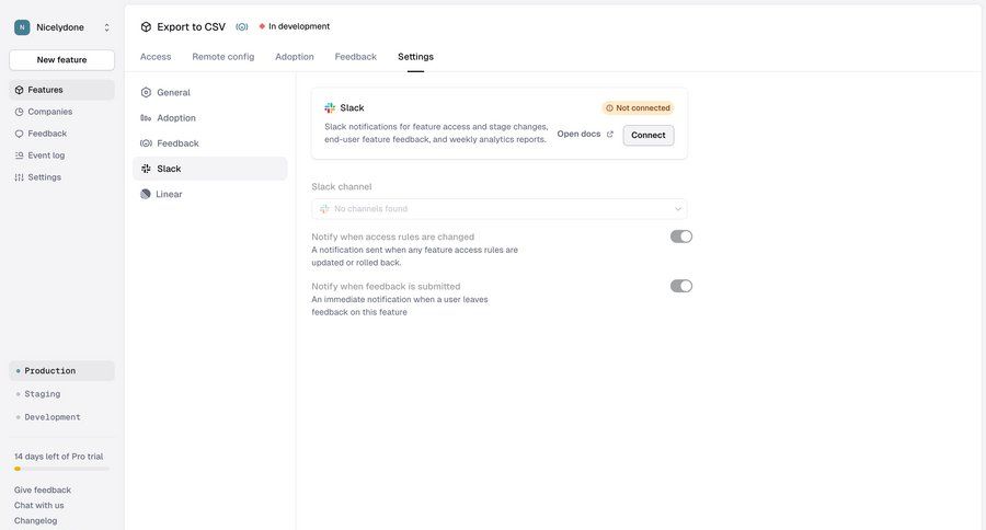 Reflag
			 configuration settings integration ui page example