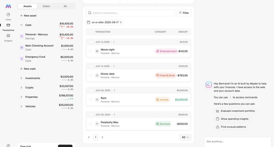 Maybe Finance screen example