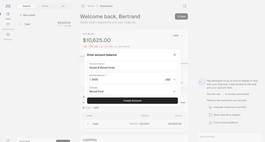 Maybe Finance screen example