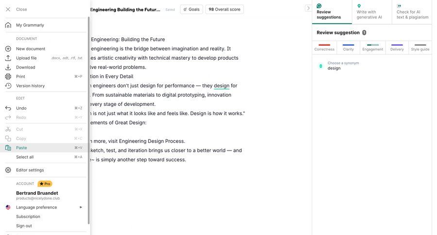Grammarly screen example