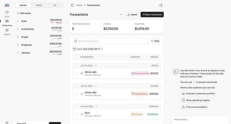Maybe Finance screen example