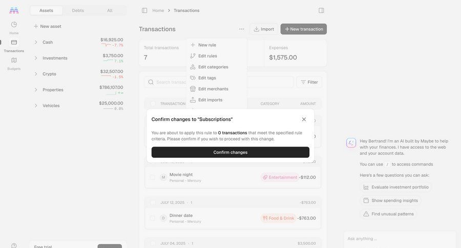 Maybe Finance screen example
