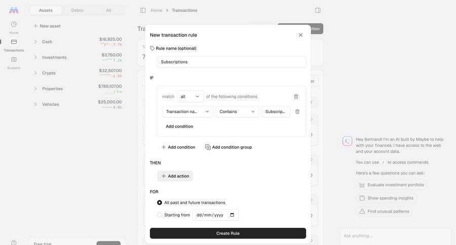 Maybe Finance screen example