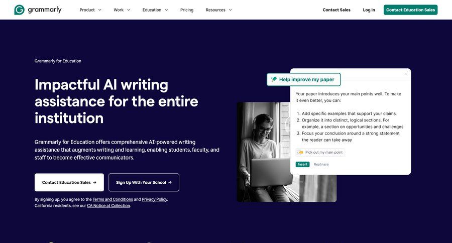 Grammarly
				education program ui page example