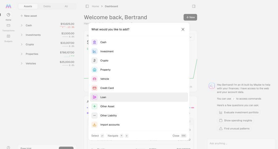 Maybe Finance screen example