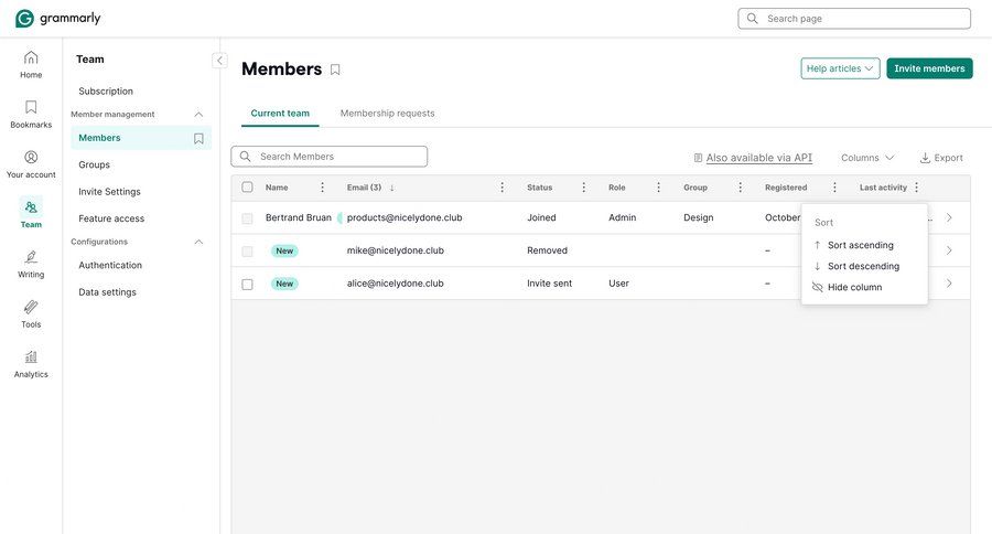 Grammarly screen example