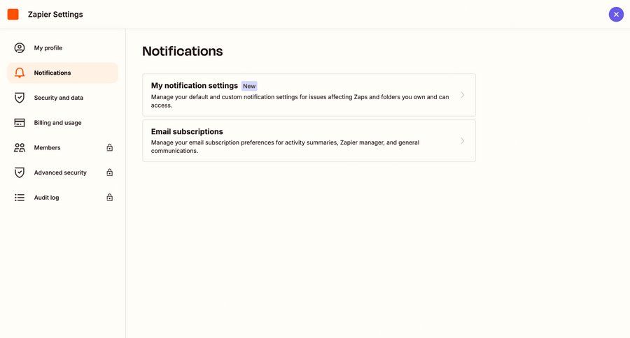 Zapier
			settings notification settings configuration settings sidebar navigation grid notification management sidebar ui page example