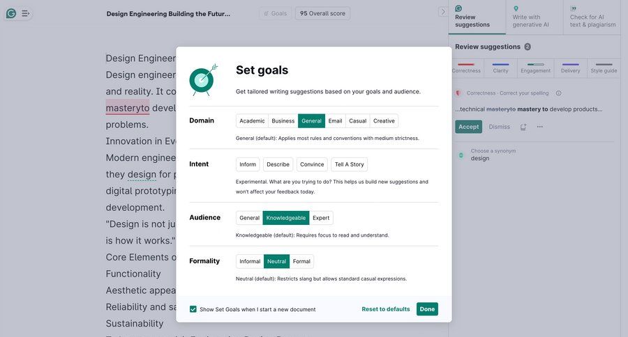 Grammarly screen example