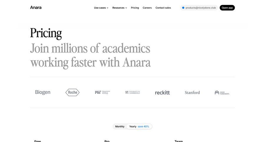 Anara
				plans & pricing ui page example