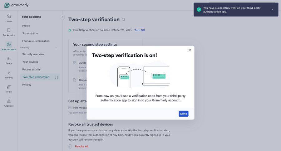 Grammarly screen example