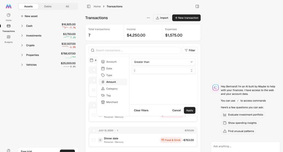 Maybe Finance screen example