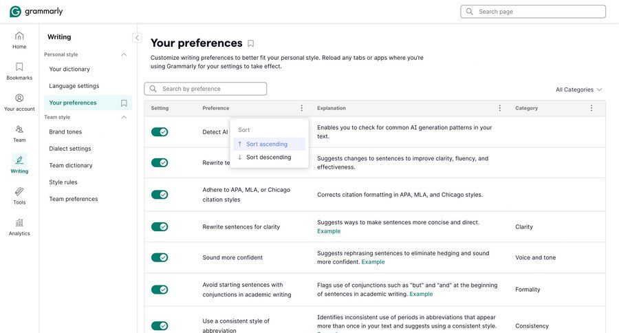 Grammarly screen example