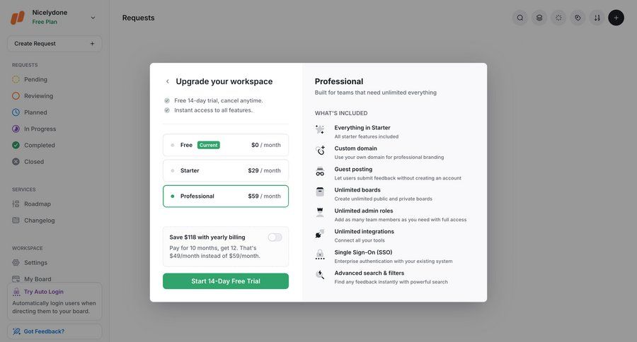 UserJot
				plans & pricing (in app) ui page example