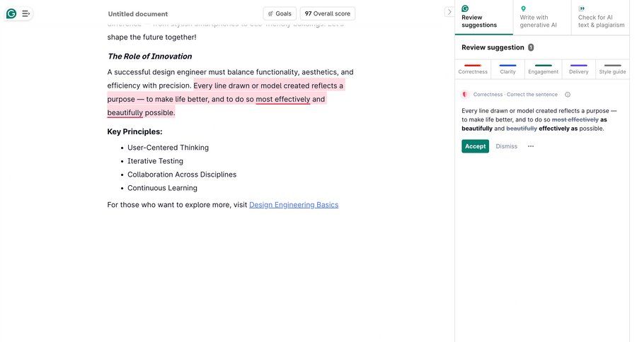 Grammarly screen example