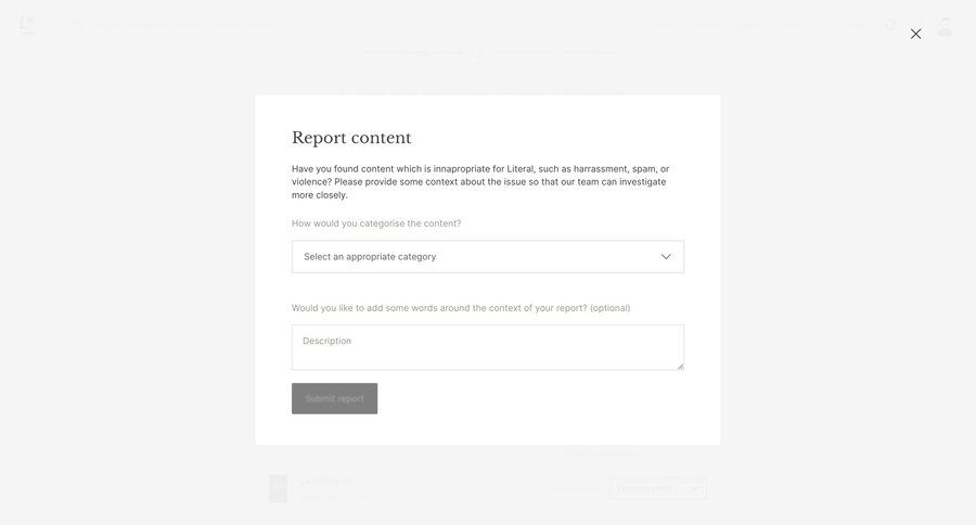 Literal
			modal & popover share feedback form instructions news feed ui page example