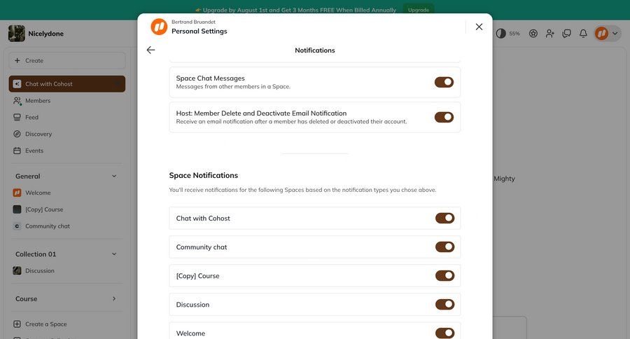 Mighty
			 settings onboarding notification management preferences ui page example